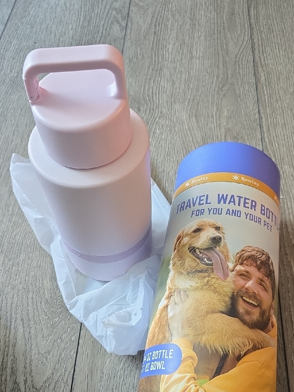 Insulated Dog Water Bottle with Travel Bowl, Pink Travel Water Bottle
